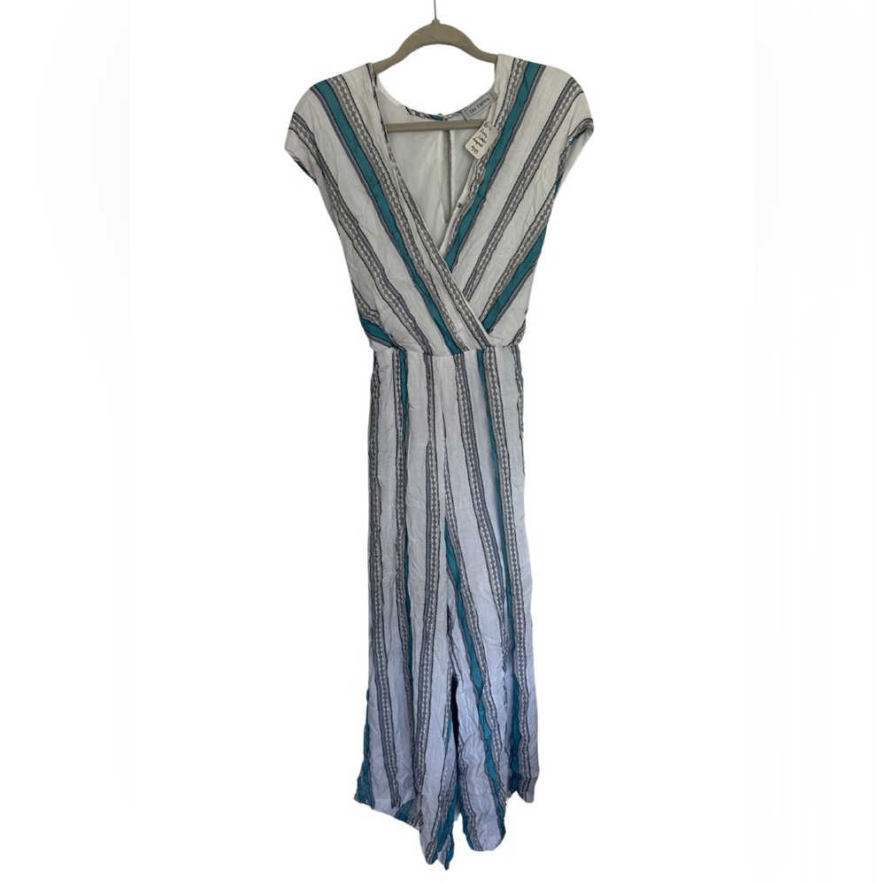 Boutique Striped Wrap Jumpsuit XL White Teal Gray